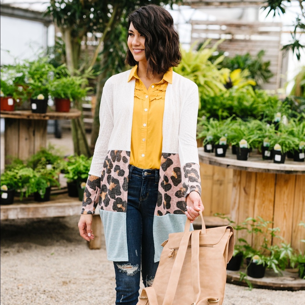 Wild Slice Leopard Rosette Color Block Cardigan - Picture 6 of 8